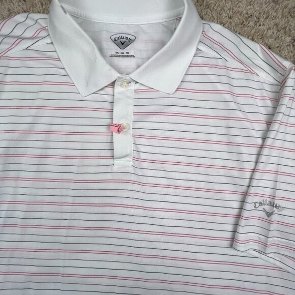 Callaway Golf Polo Shirt Men Short Sleeve Active Polyester White Red Stripe 2XL - Picture 1 of 9